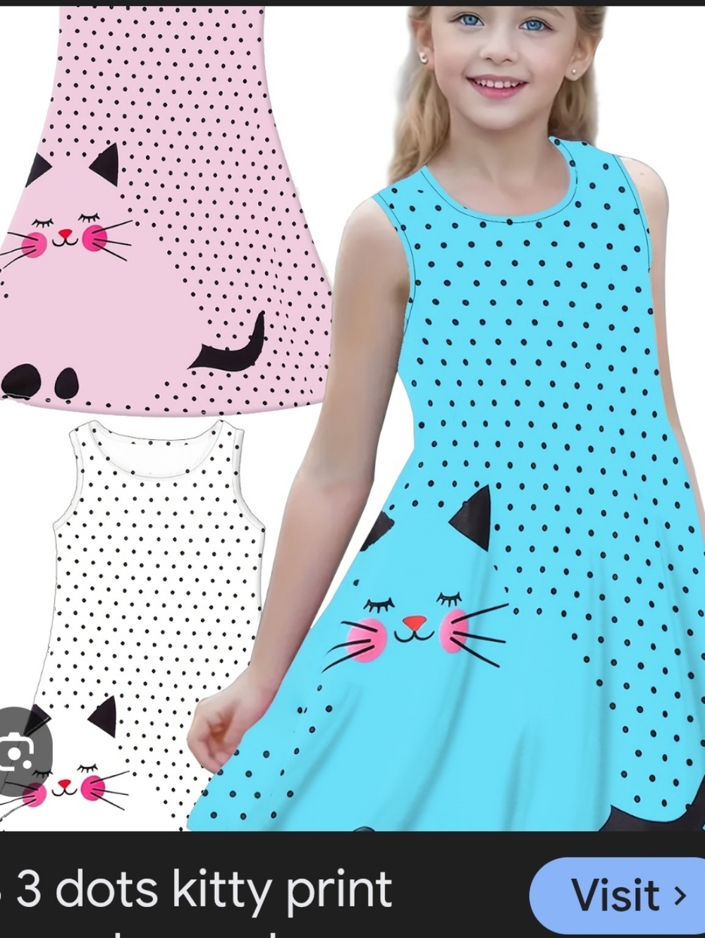 Yellow Polka Dot Cat Dress for Kids Size 10 By DENATER.